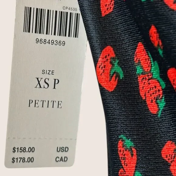 🍓 ANTHRO TILDA SLIP DRESS BIAS CUT STRAWBERRY PRINT REMOVABLE STRAPS XSP NWT - Picture 8 of 8